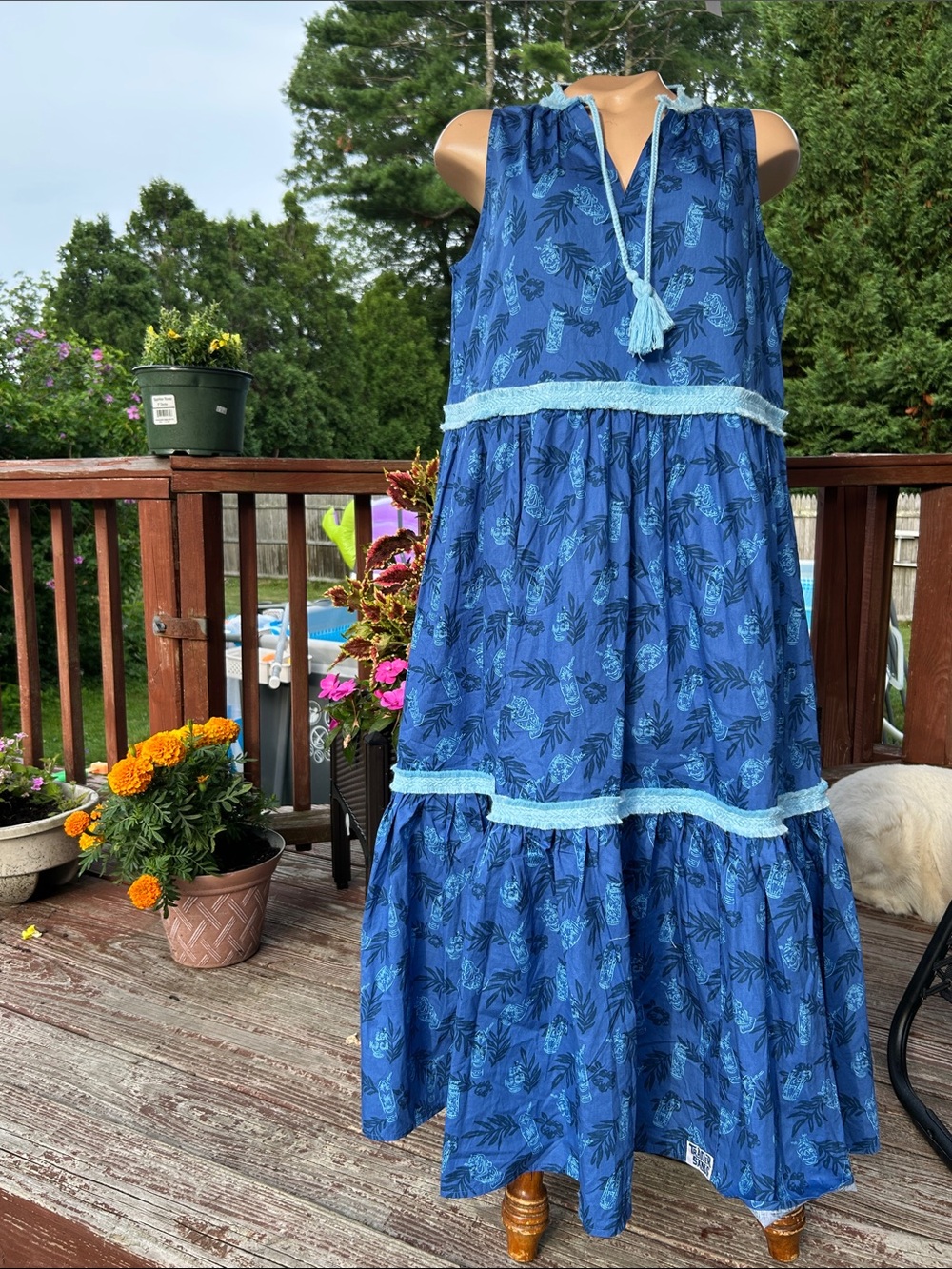 Disney Parks Trader Sam's Tropical Print Tiered Dress w/ Tassle Neck and fringe